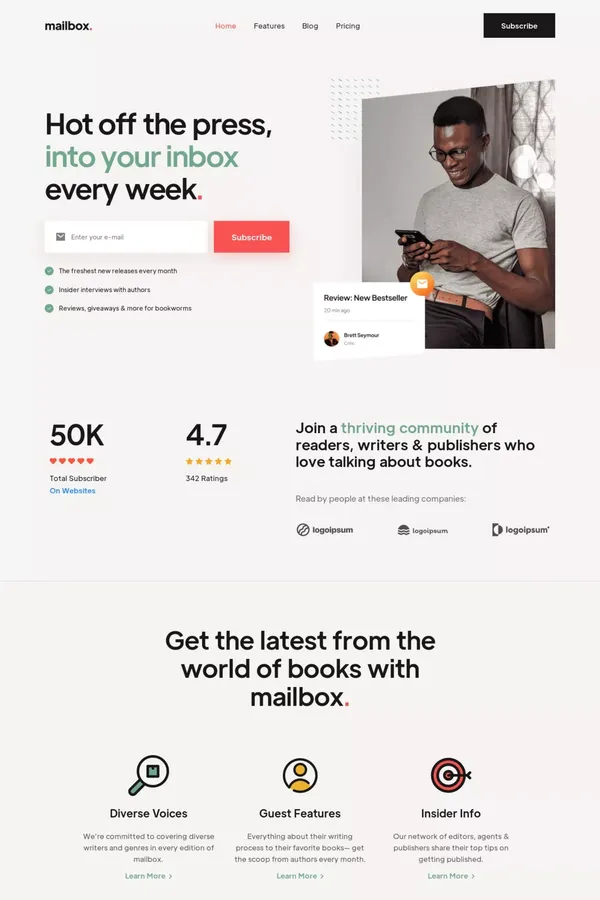 Mailbox - Newsletter Webflow Template - Template design inspiration