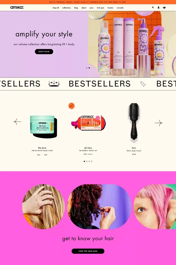 professional haircare and tools for your hair type | amika - Ecommerce design inspiration