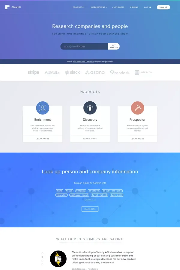Clearbit - Landing design inspiration