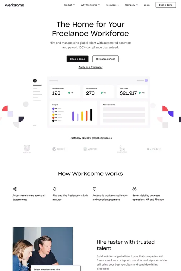 Worksome - Hire and manage your external workforce - Landing design inspiration