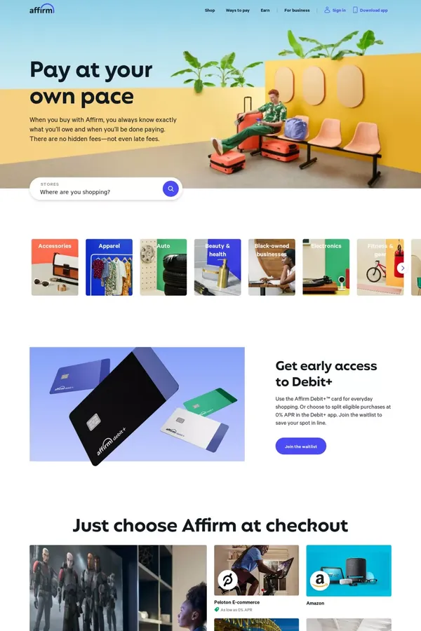 Affirm | Buy now, pay later with no late fees or surprises - Landing design inspiration