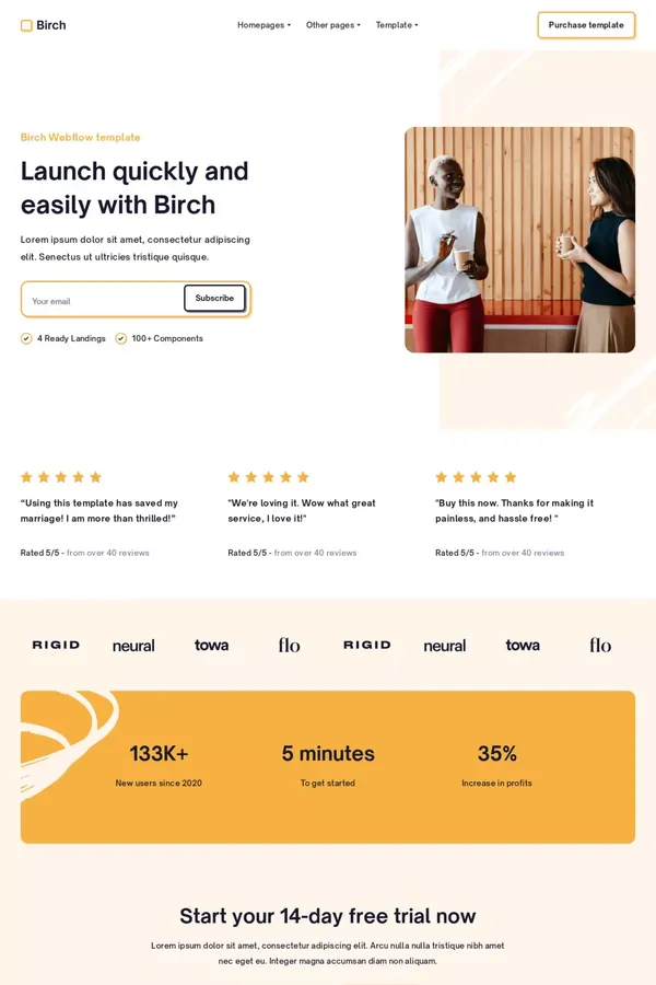 Birch - Webflow Website Template - Template design inspiration