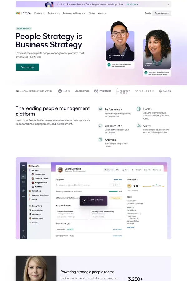 People Management | Performance and Engagement Software | Lattice - Landing design inspiration