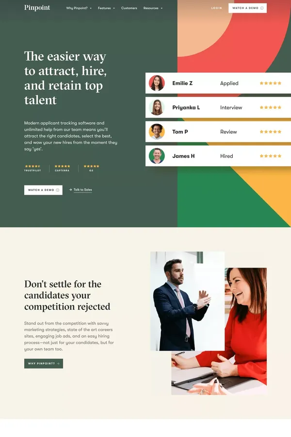 Talent Acquisition Software - Attract, Hire, Onboard | Pinpoint - Landing design inspiration