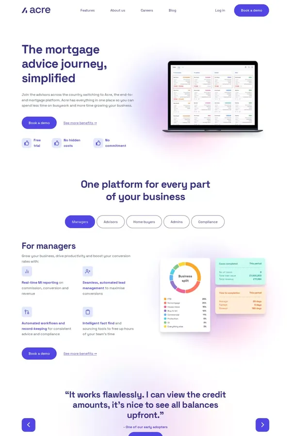 Acre: The All-In-One Mortgage, Protection & GI Platform - Landing design inspiration