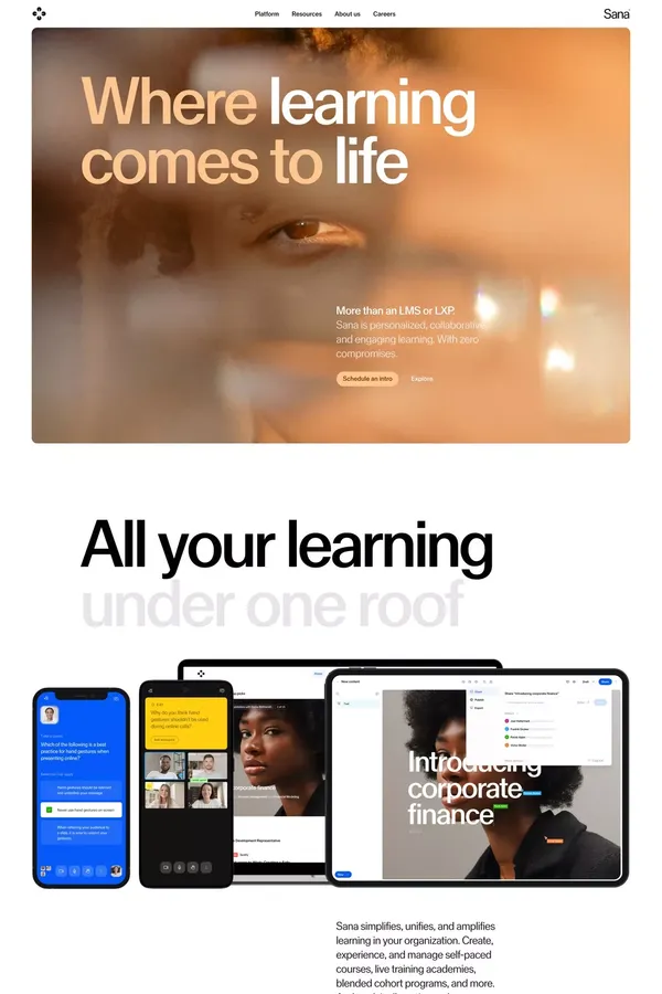 Personalized, collaborative learning | Sana Labs - Landing design inspiration