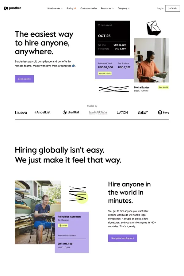 Automated global payroll & compliance for remote teams | Panther - Landing design inspiration