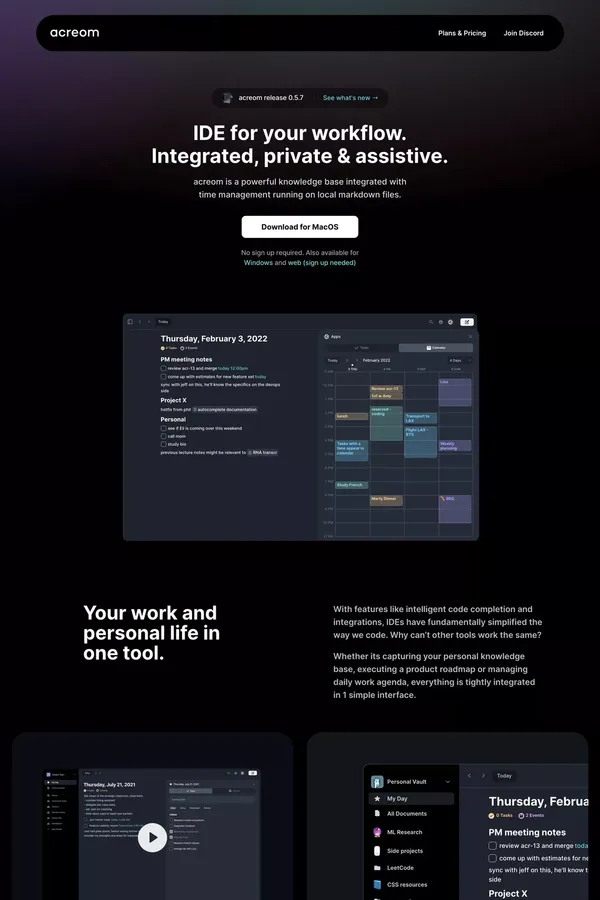 acreom — IDE for your workflow - Landing design inspiration