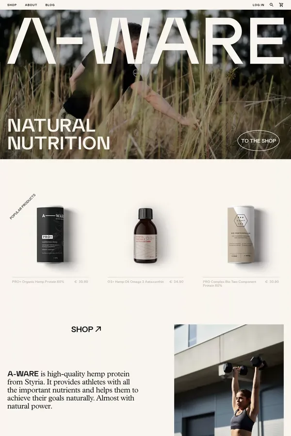 A-WARE – natural nutrition - Ecommerce design inspiration