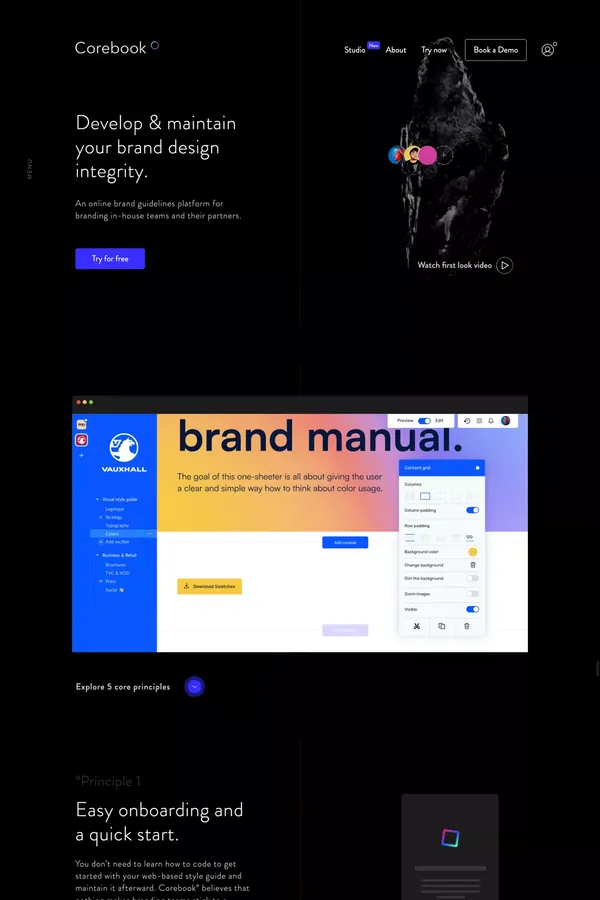 Corebook° — Online brand guidelines platform - Landing design inspiration