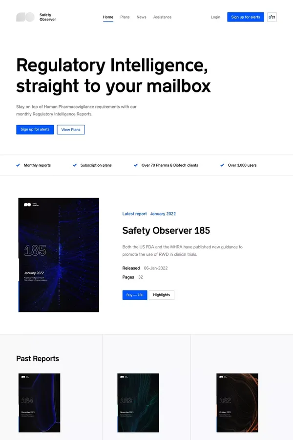 Safety Observer - Regulatory Intelligence for Pharmacovigilance - Landing design inspiration