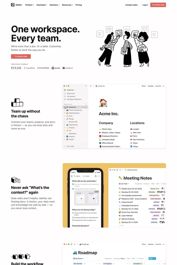 Notion - One workspace. Every team. - Landing design inspiration