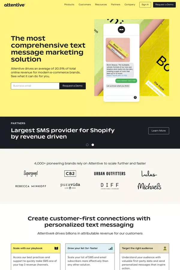 Attentive | Personalized Mobile Messaging for Innovative Businesses - Landing design inspiration