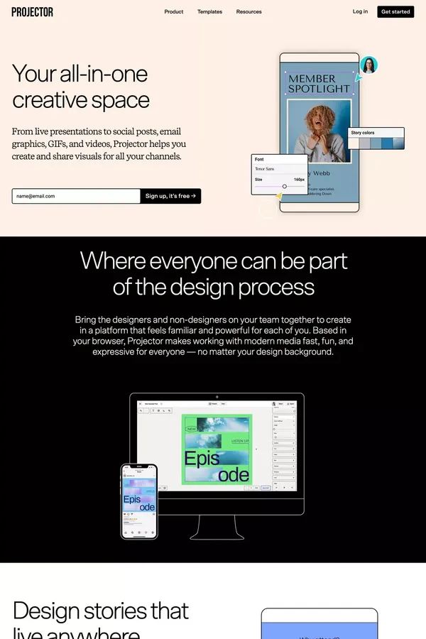 Projector — Create to captivate - Landing design inspiration