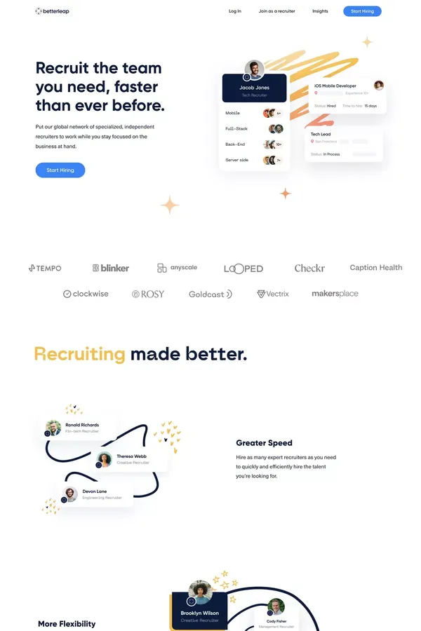 Betterleap - Hire faster with expert recruiters - Landing design inspiration