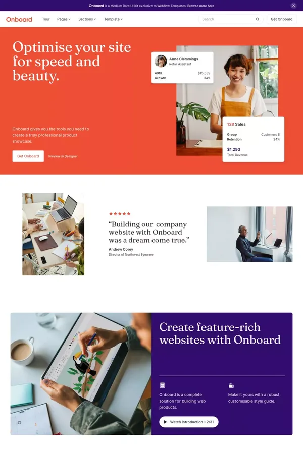 Onboard - Webflow Website Template - Template design inspiration