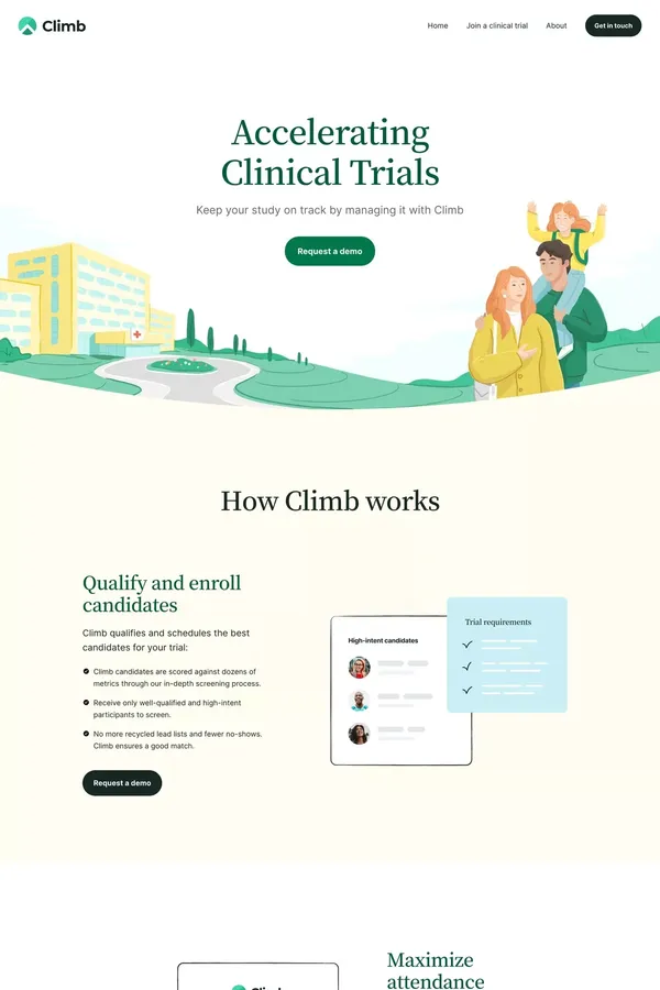Climb Technologies – Faster Clinical Trials - Landing design inspiration