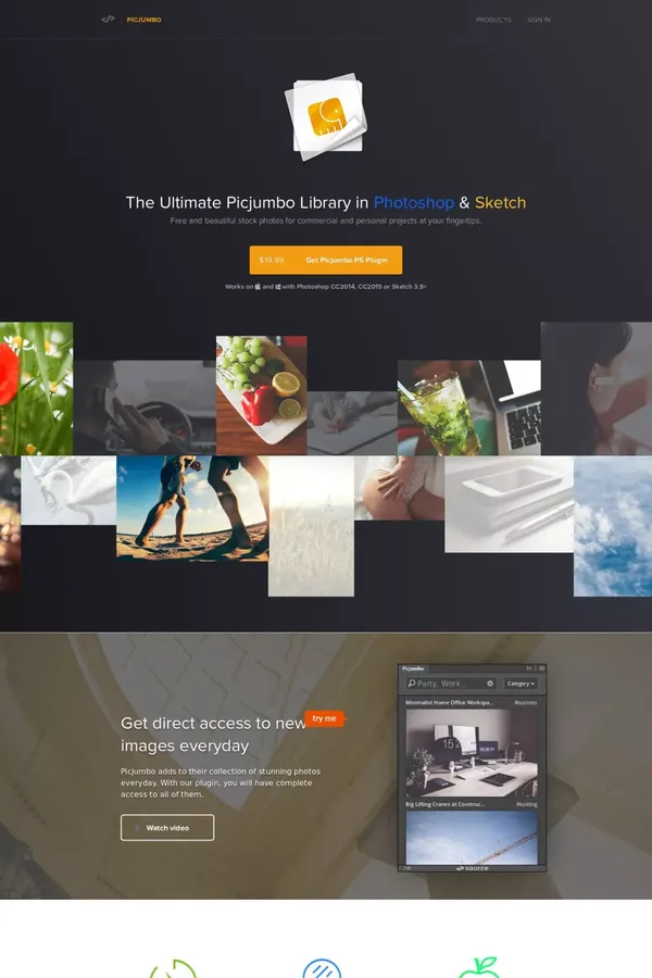 Picjumbo PS Plugin - Instantly search and apply any stock photo from Picjumbo. - Landing design inspiration