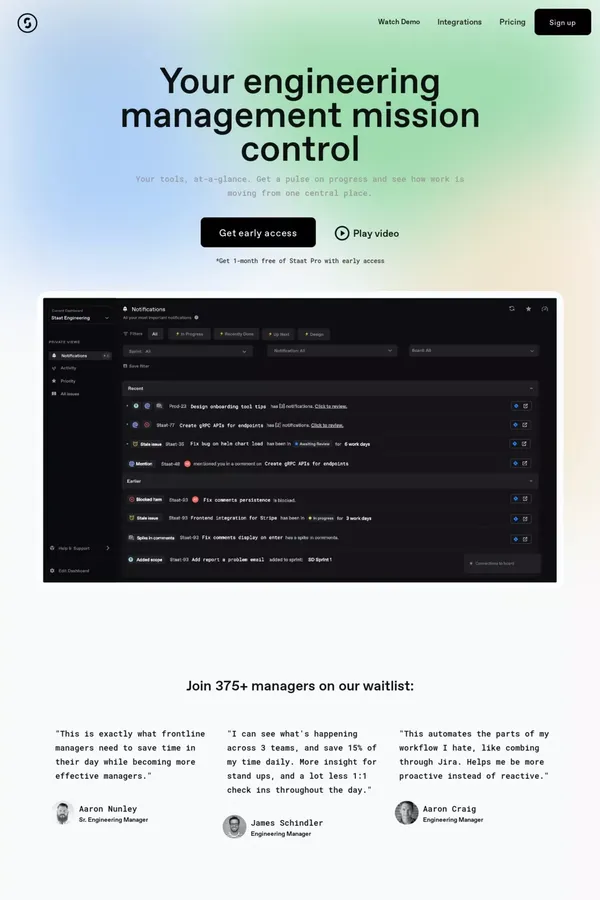 Staat | Your engineering management mission control. - Landing design inspiration