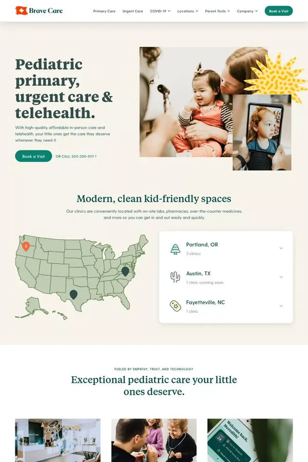Brave Care | Pediatric primary, urgent care, & telehealth - Landing design inspiration