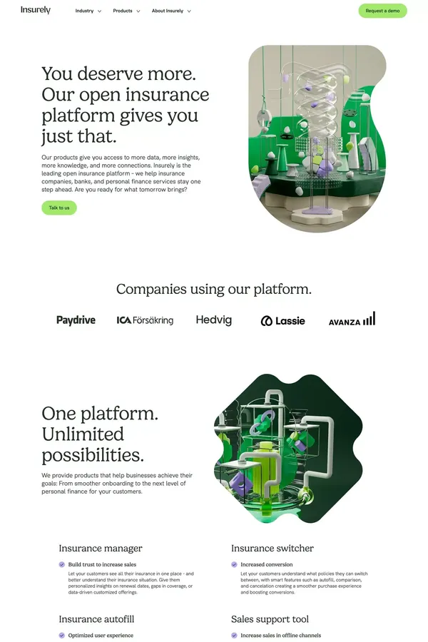 You deserve more. Our open insurance platform gives you just that. | Insurely - Landing design inspiration
