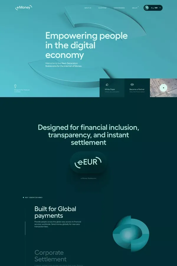 e-Money | Empowering people in the digital economy - Landing design inspiration