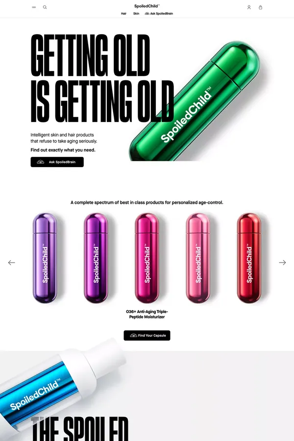 SpoiledChild™ | Intelligent skin & hair products that refuse to take aging seriously - Ecommerce design inspiration