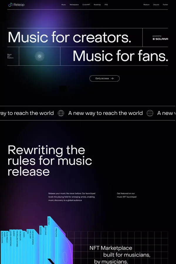 Releap - Music for creators. Music for fans. - Landing design inspiration