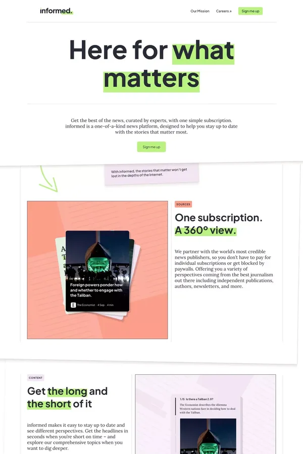 informed – The next go-to app for journalism. - Landing design inspiration