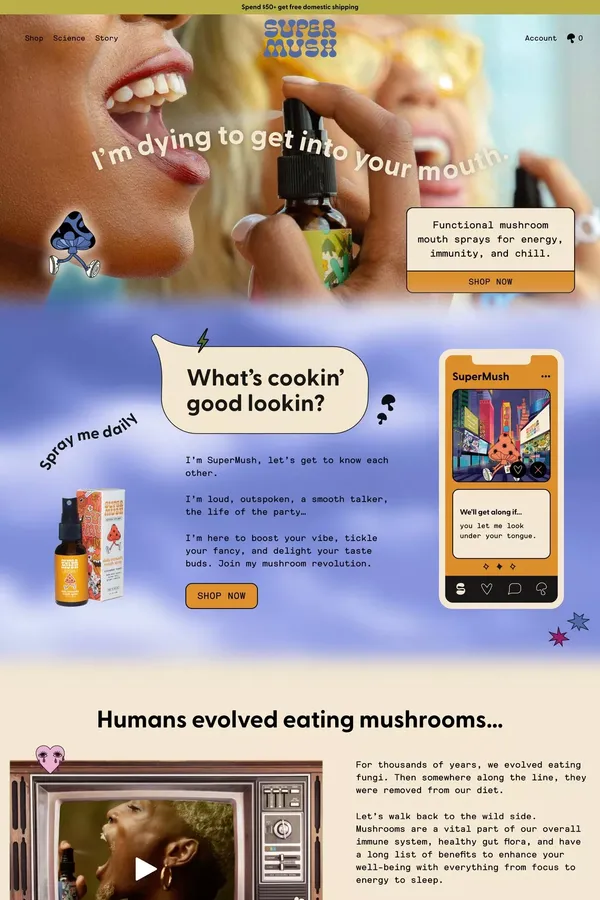 SuperMush - Daily Dose of Good Vibrations - Ecommerce design inspiration