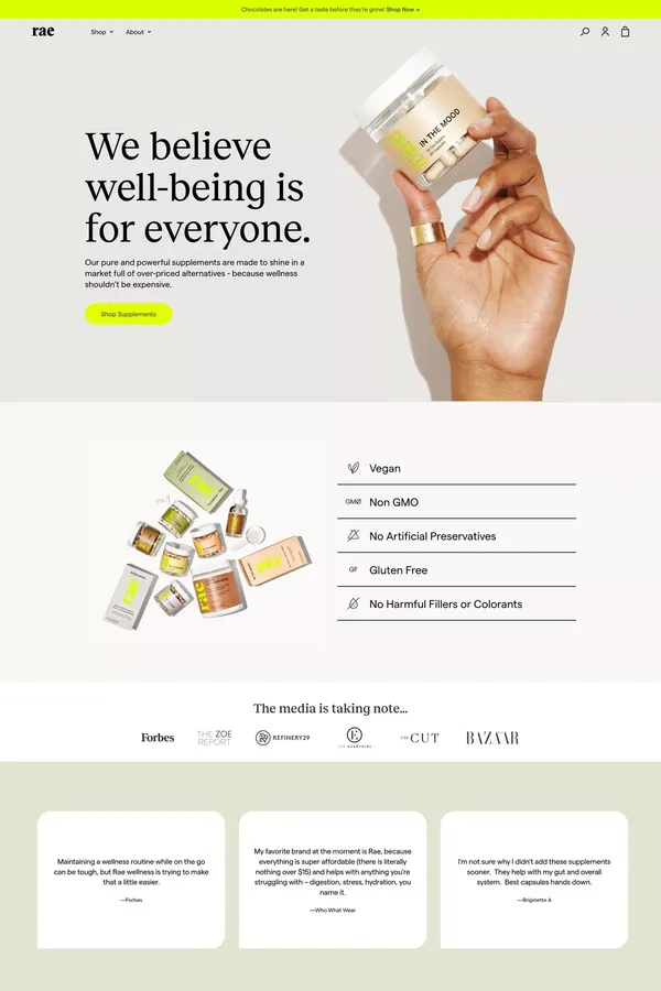 Rae Wellness | Shine from Inside - Ecommerce design inspiration