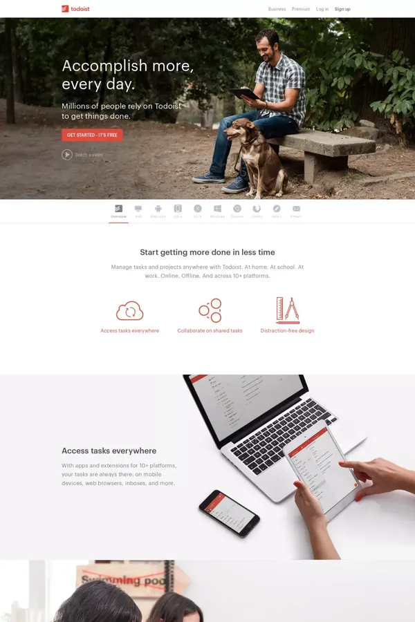 To do list and task manager. Free, easy, online and mobile: Todoist - Landing design inspiration