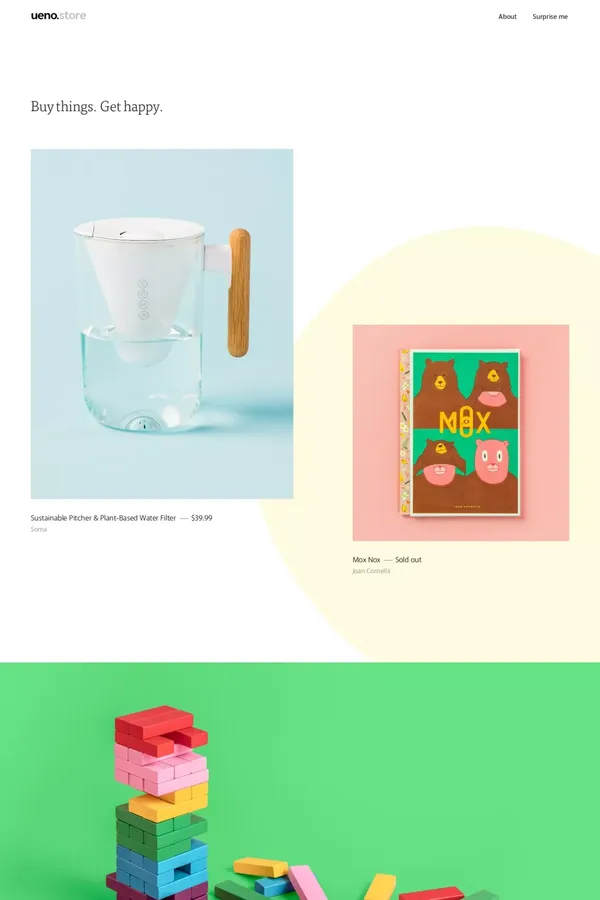 Buy things. Get happy. - ueno.store - Ecommerce design inspiration