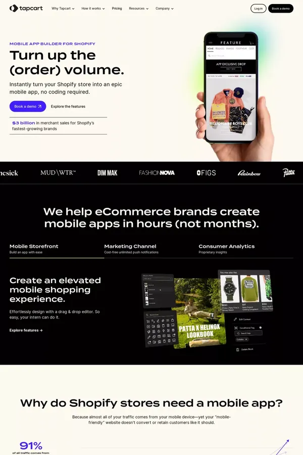Tapcart | Mobile eCommerce Apps for Shopify Merchants - Landing design inspiration