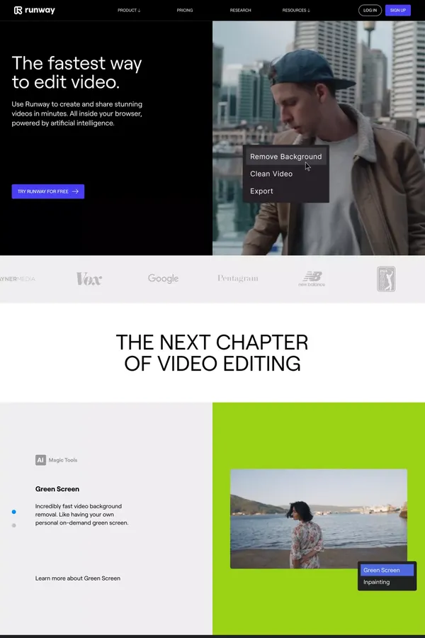 Runway | The fastest way to edit video. - Landing design inspiration