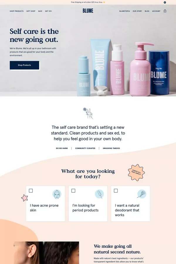 Blume | Clean, gentle and effective skin, body, and period care - Ecommerce design inspiration