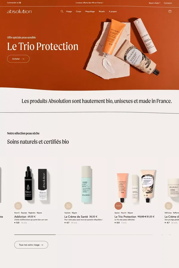 Absolution Cosmetics | Cosmétiques certifiés Bio - Absolution - Ecommerce design inspiration