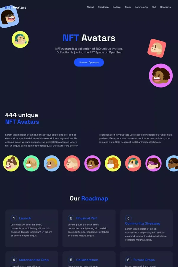 NFT Avatars - Webflow HTML Template for NFT creators - Template design inspiration