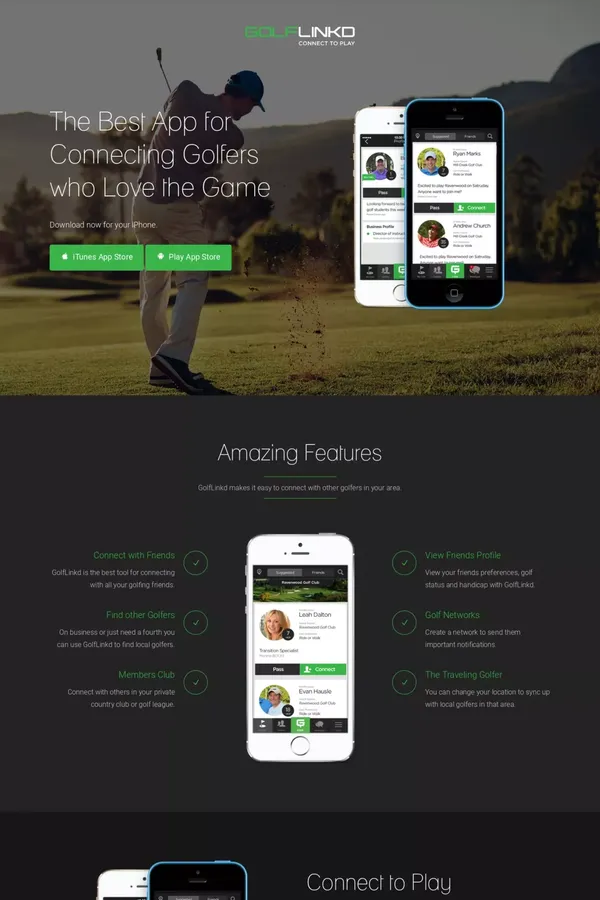 GolfLinkd - Connect to Play - Landing design inspiration