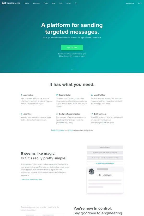 Customer.io - Customer-centric behavioral marketing - Landing design inspiration