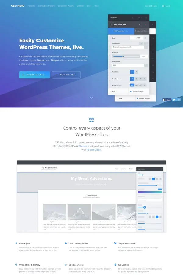 Customize WordPress Themes Live | CSS Hero: Visual CSS Editor - Landing design inspiration