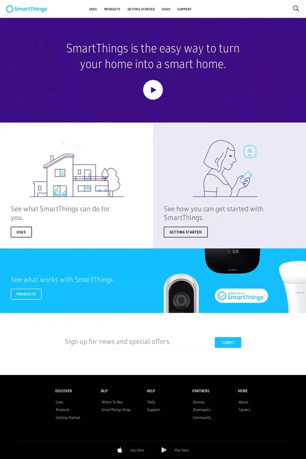 SmartThings. Add a little smartness to your things. - Landing design inspiration