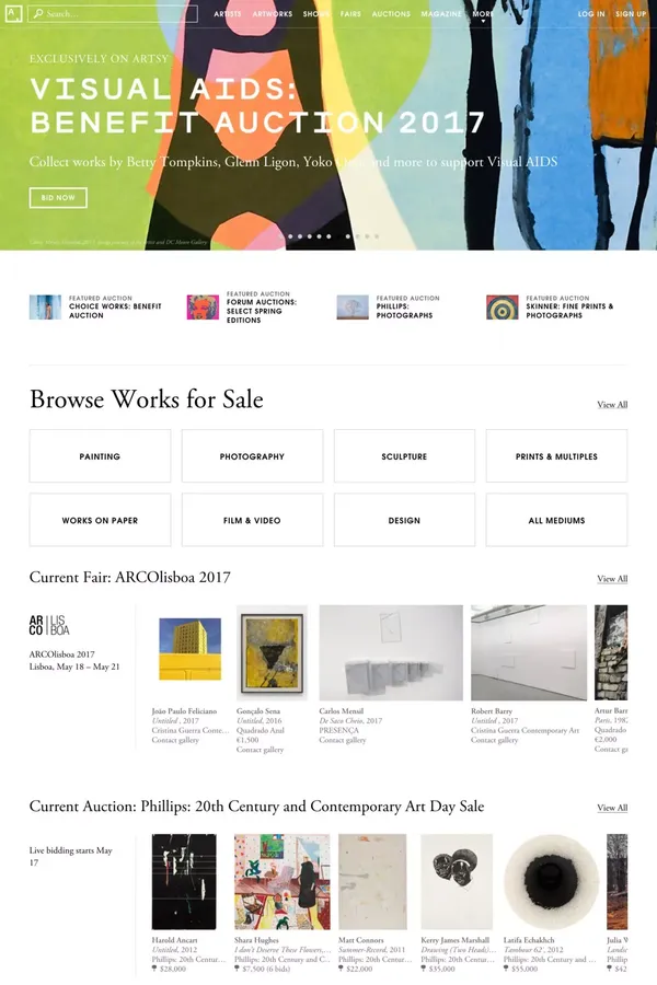 Artsy - Discover, Research, and Collect the World's Best Art Online - Ecommerce design inspiration