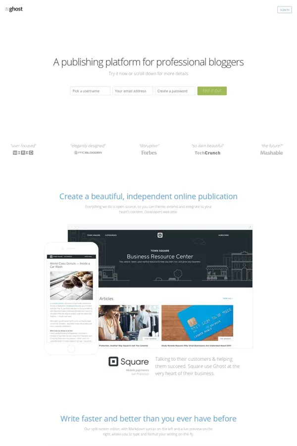 Ghost - Just a blogging platform - Landing design inspiration