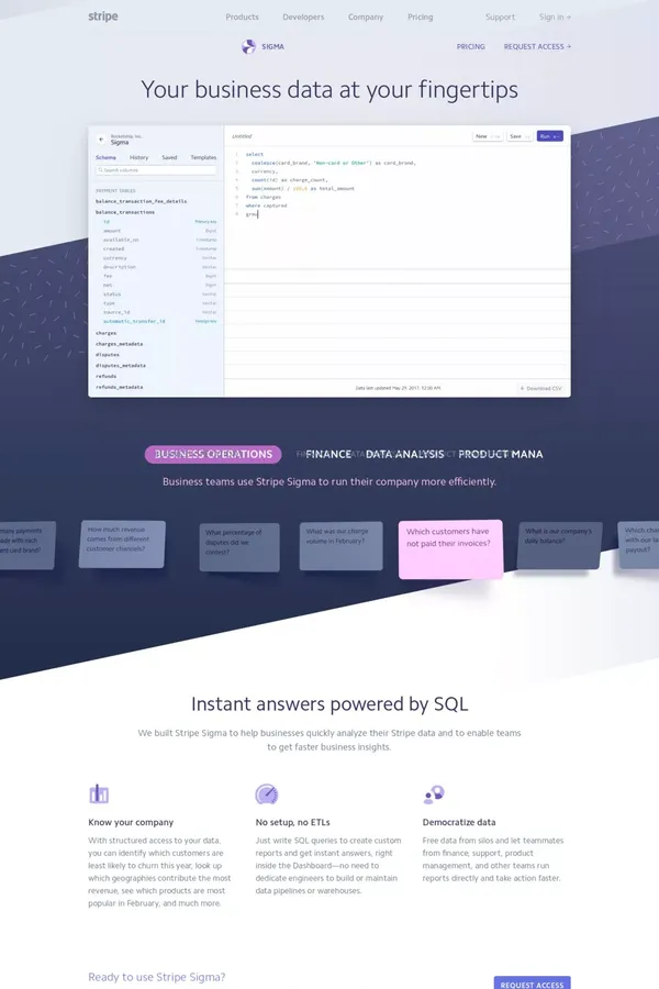Stripe Sigma - Landing design inspiration
