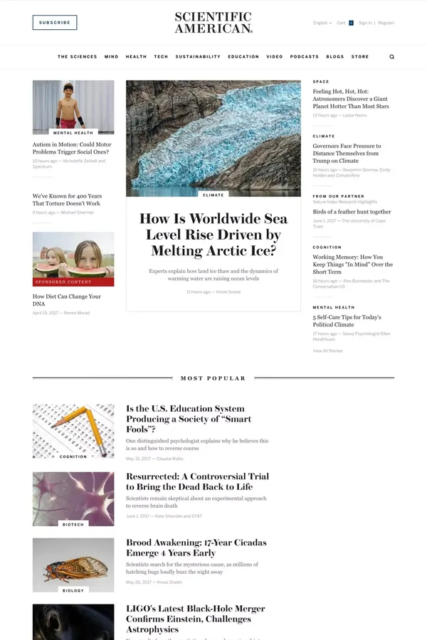 Science News, Articles, and Information - Scientific American - Blog design inspiration