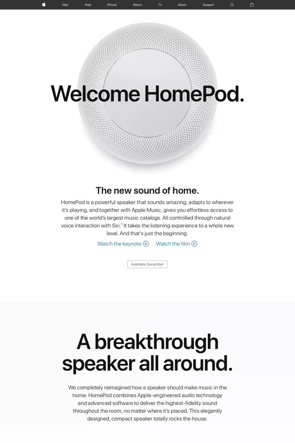 HomePod - Apple - Landing design inspiration