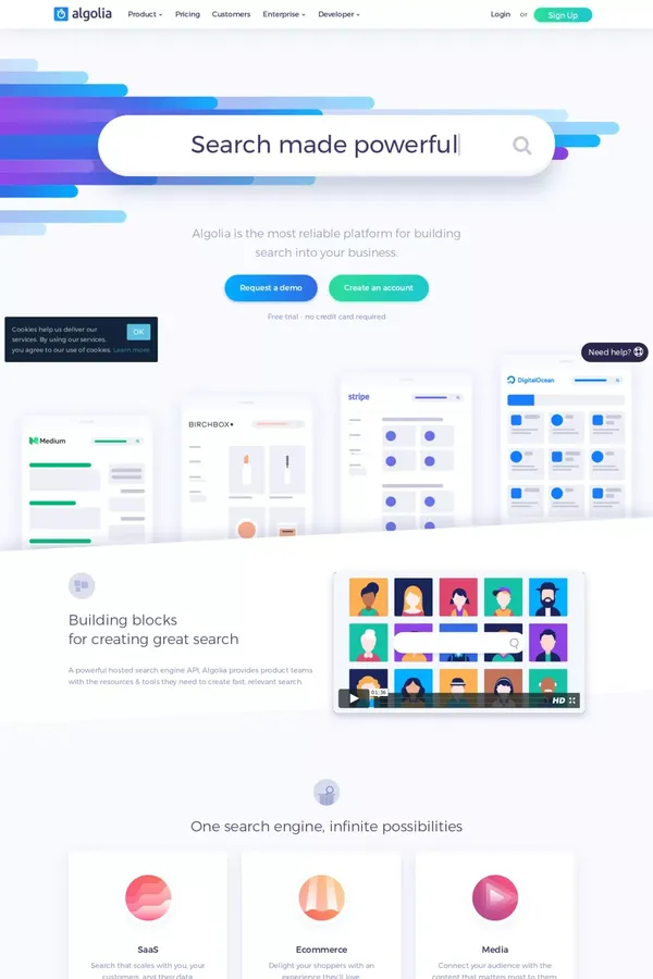 Algolia | The Most Reliable Platform for Building Search - Landing design inspiration