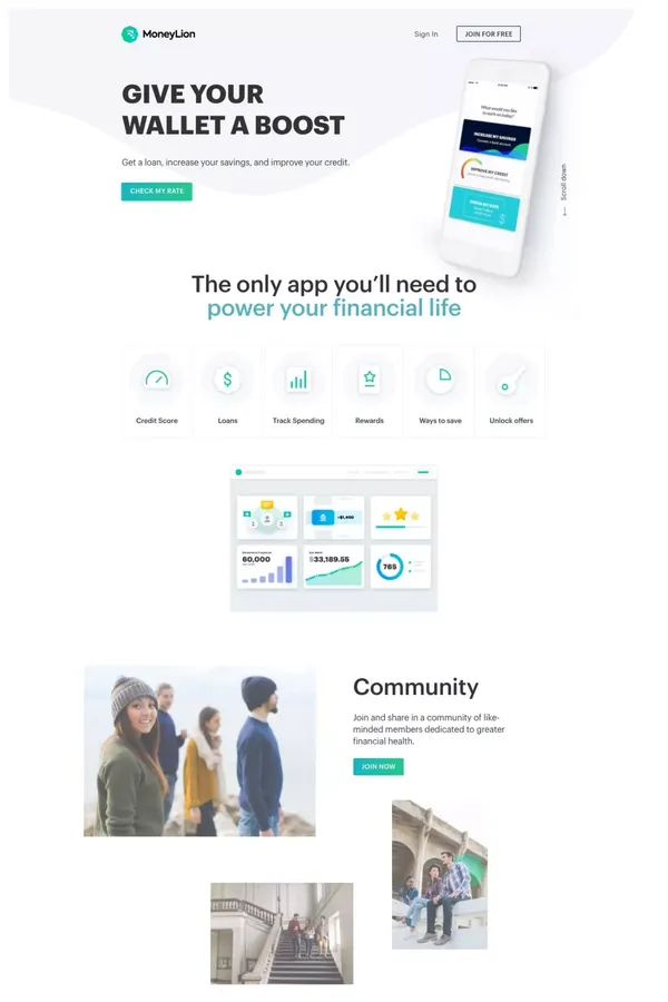 Personal Loans, Credit Monitoring, Rewards, and More | MoneyLion - Landing design inspiration