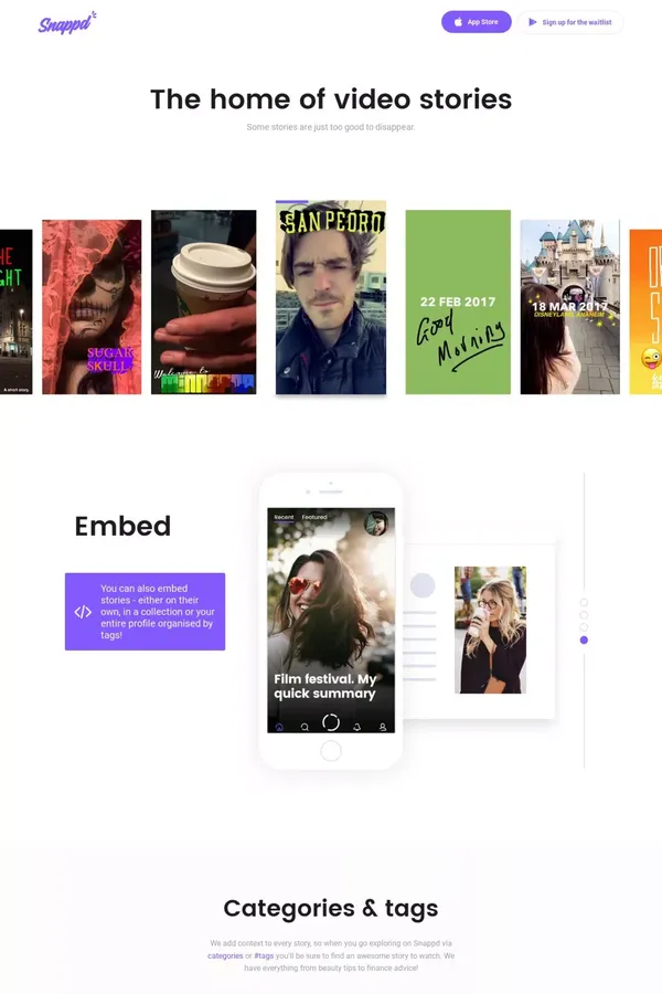 Snappd | the home of the vertical video - Landing design inspiration